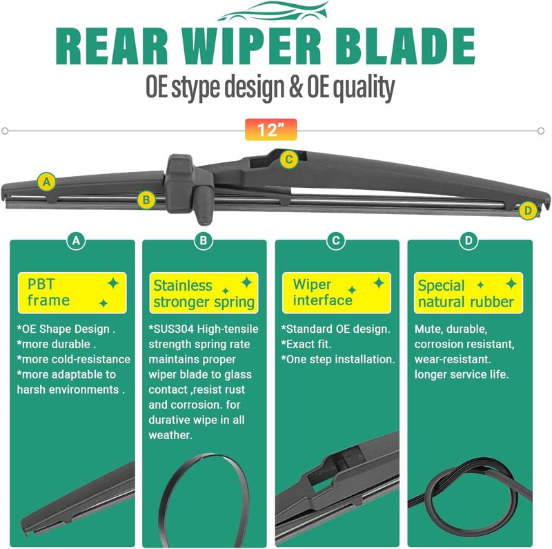 WINDSMILE 22" 20" 12" Windshield Wiper Blades Replacement for Toyota 4Runner 2003 2004 2005 2006 2007 2008 2009 4 Runner Premium All Weather Front Rear Wipers Set - OEM Quality (Pack of 3) - Image 4